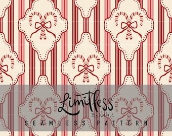 Candy Cane Diamond and Ticking Stripe Christmas Seamless Pattern