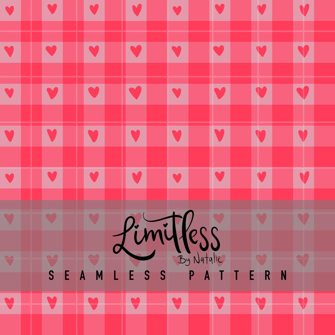 Pink Gingham With Hearts Digital Scrapbook Paper and Seamless Pattern ...