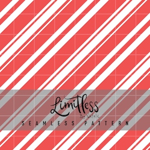 May include: Seamless pattern design featuring diagonal red and white stripes, reminiscent of candy canes, set against a grid background. The text "Limitless By Natalie" and "Seamless Pattern" are also visible.