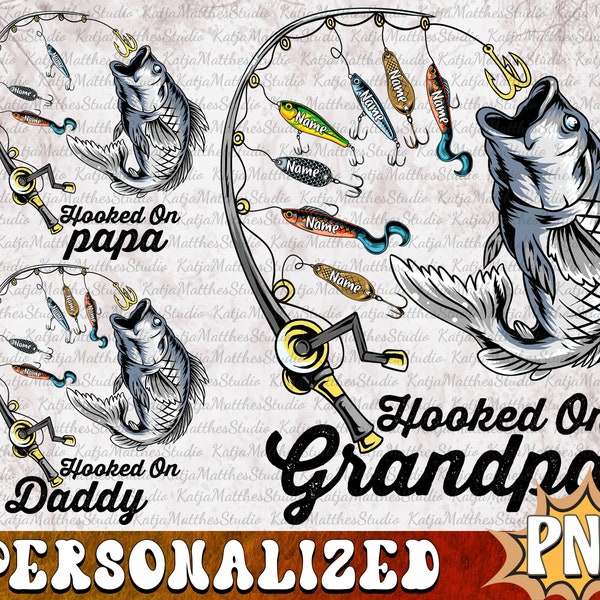 Personalized Fish Hooked On Grandpa Png, Fishing Pole Clipart, Fishing Sublimation,Gift For Daddy Grandpa, Custom Fish Png, Digital Download