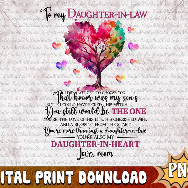 To My Daughter in Law PNG, Gift from Mom in Law PNG, Daugghter in Heart PNG, Women Sublimation Design, Gift for Her, Tree of Love Png