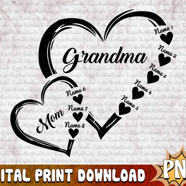 Personalized Mom Grandma And Grandkids Hearts PNG, Sublimation Custom Grandma with Grandkids Valentine's Day Png, Digital Download