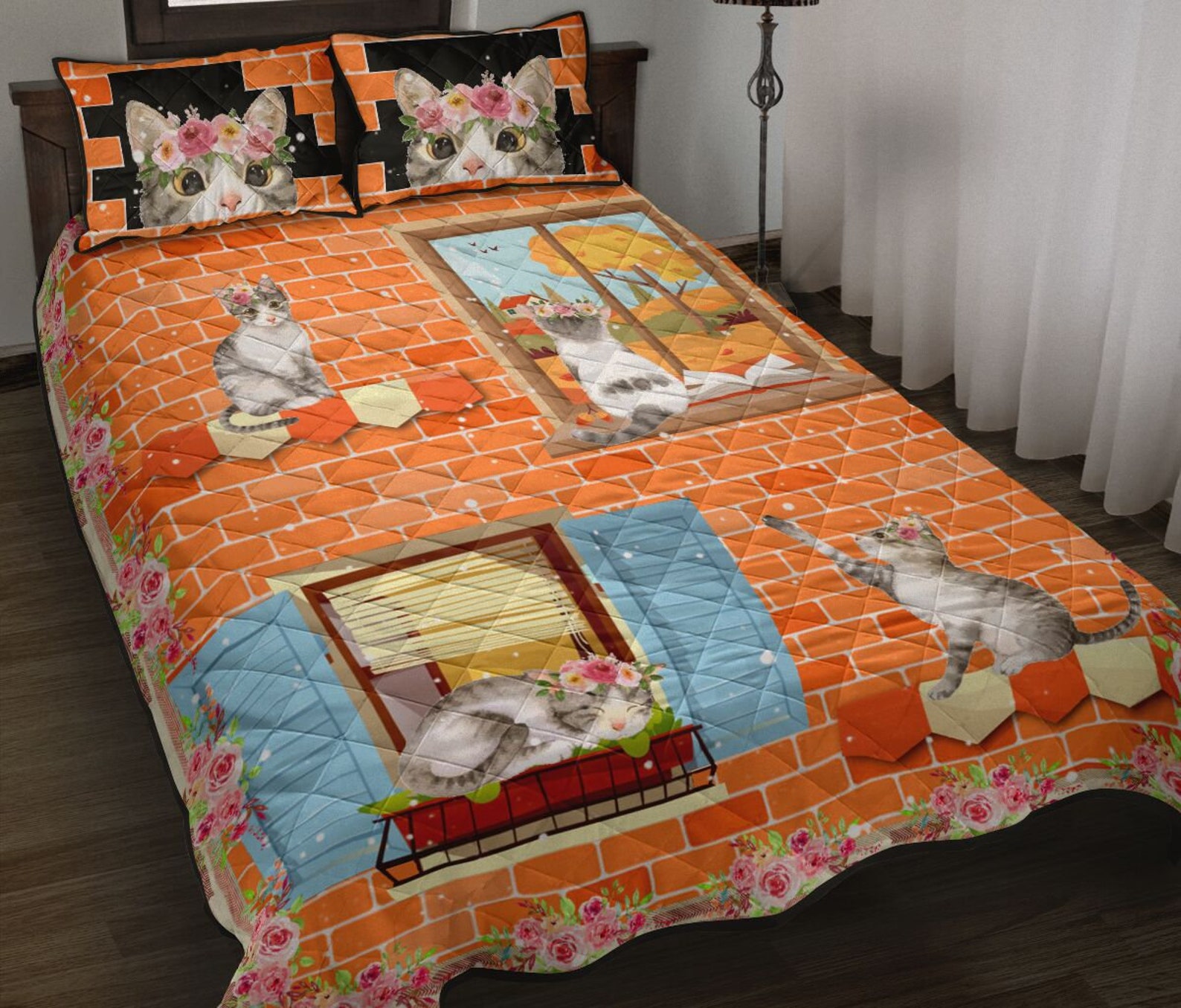 Cat Bedding Set Cat Lovers Animal Quilt Bed Printed Quilt Etsy