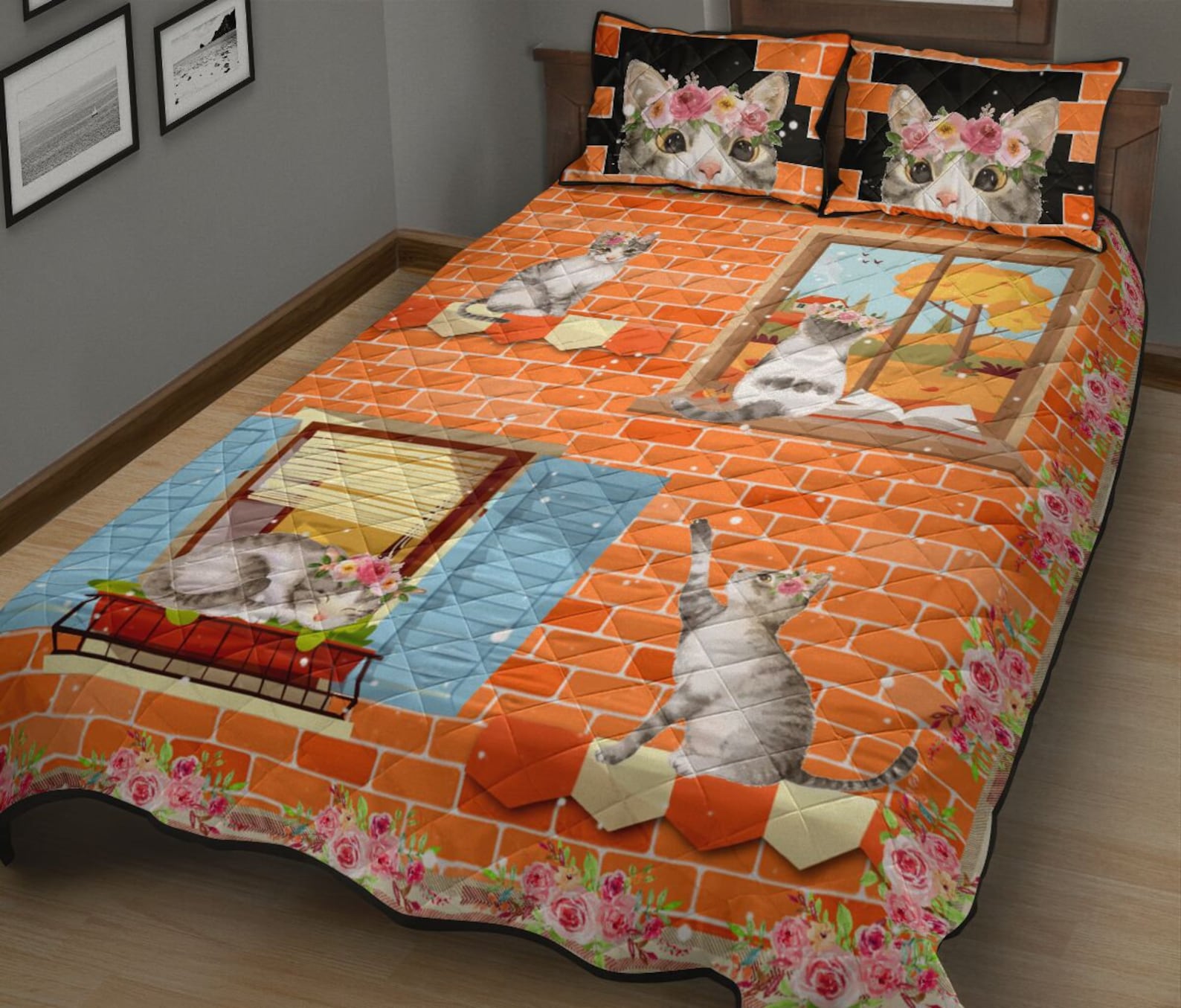 Cat Bedding Set Cat Lovers Animal Quilt Bed Printed Quilt Etsy