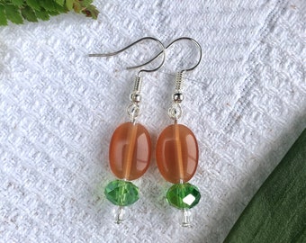 Preciosos pendientes colgantes con cuentas de vidrio / plata, naranja, verde