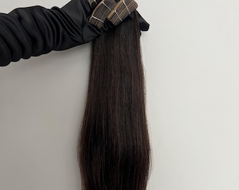 Extensiones adhesivas Yaki Straight Raw – 100 % cabello humano, 1B, negro natural