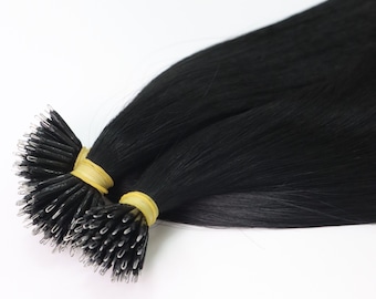 Nano Ring Hair Extensions, 100% Remy Raw Human Hair, Double Drawn Hair, Natural Black 1B Premium Hair, Hair Extensions Gift for Her