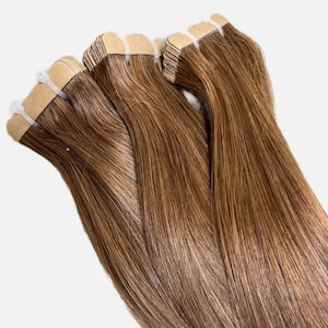 テープイン ヘアエクステンション | 100% レミーヘア | カラー 4 | プレミアムヘア | ダブルドローイングヘア | 100g-40 個 | 生の人毛エクステンション |
