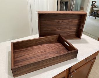 Solid Walnut Serving Tray: Modern Ottoman Tray with Handles