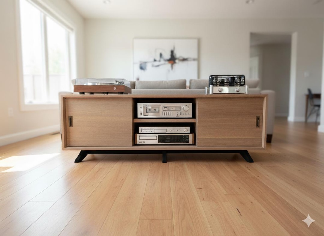 The 60" Krebson Lowboy Console With Sliding Doors in White Oak - Etsy