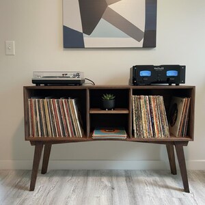 The Krebson Mid-Century Modern Walnut Record Player Stand - 50 inch Vinyl Console