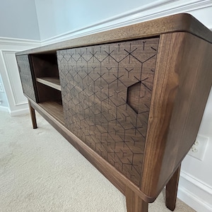 Duahlal Vinyl Stand With Sliding Doors - Record Player Stand With Sliding Doors - Console Table With Sliding Doors