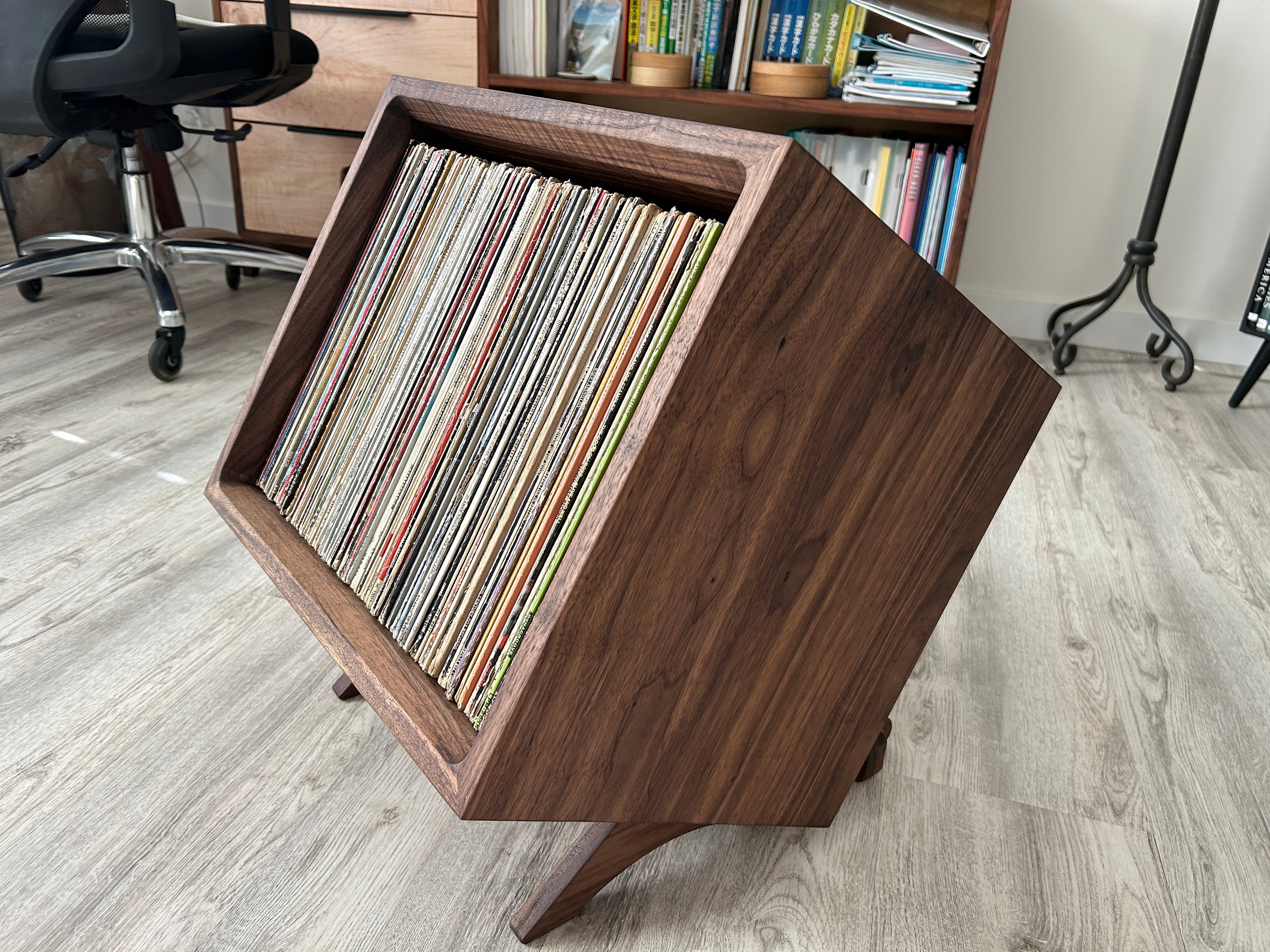 Record Player Stand - Large Vinyl Storage Cabinet With Open Shelves, Holds 350+ Albums, Mid-Century Wood Design For Turntable (Brown)