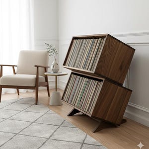 Double casier de rangement en vinyle noyer The Winderman : support pour disques empilé