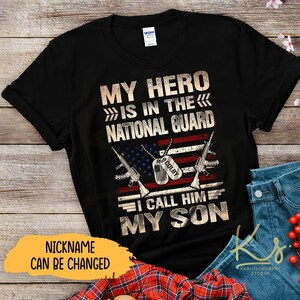 My Hero Is In The National Guard I Call Him My Son, National Guard Family Shirts, Proud National Guard Dad, Military Family Matching Shirts
