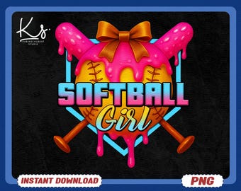 Softball Drip Girl Ice Cream Drip With Bow PNG, softball Sport Team png, softball Mom Sublimation, softball ice cream drip, softball png