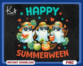 Happy Summerween Summer Halloween PNG, Cute Ghost Picnic Clipart, Summer Halloween Design, Beach Spooky Shirt design, Digital download