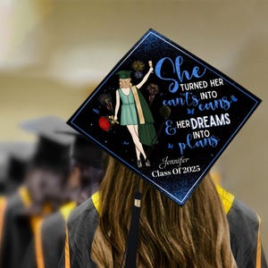 Personalized Graduation Cap Topper, She Turned Her Can&#39;ts Into Cans And Her Dreams Into Plans, Grad Cap Topper Graduation Gift,Class Of 2025