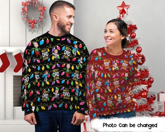 Pull De Noël Moche Personnalisé Avec Photo - Cadeau Humoristique Homme/Femme | Tailles S à 6XL, Tissu Chaud