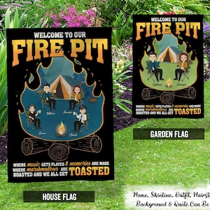 Bienvenidos a nuestra fogata donde los amigos y los malvaviscos se tuestan. Bandera de camping personalizada, bandera de camping, bandera de autocaravana, bandera de camping