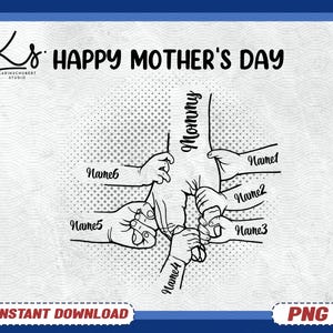 Personalized Holding Hand Mom, Grandma Gigi Png, Mother&#39;s Day Floral Png, Mom Shirt Png, Our First Mother&#39;s Day Png, Custom Kid Names Png