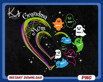 Niestandardowe Halloween Babcia Mama Dzieci Serce W Sercu Png, Doodles Serce Halloween Png, Dynia Halloween Png, Koszulka Halloween Png, Duch, Straszny