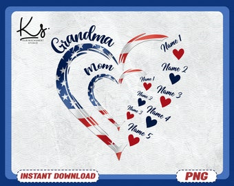 4th of July Grandma Mom Kids Heart In Heart Png, Mom With Kids Designs Downloads, Mom 4th Of July PNG, Digital Design For Nana Mimi Gigi