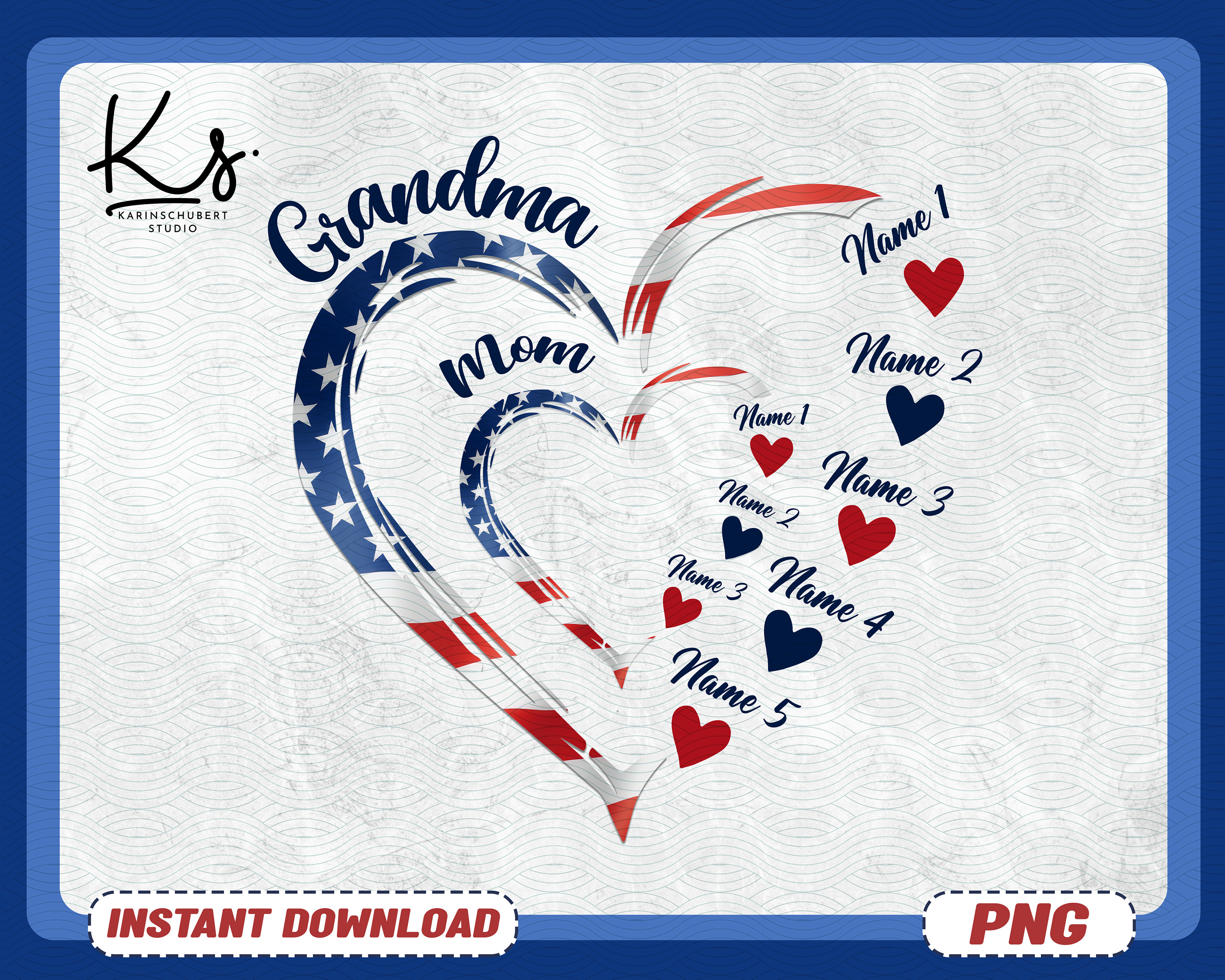 4th of July Grandma Mom Kids Heart in Heart Png, Mom With Kids