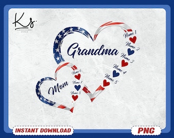 Personalized 4th Of July Grandma Mom Kids Heart In Heart Png, Star Firework Png, Patriotic Mama Gigi With Kid Names Png, American Flag Png