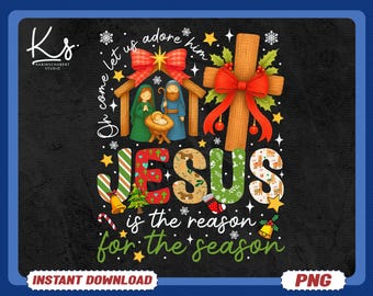Jesus is The Reason for The Season Christian PNG, Christian Christmas Nativity PNG, Religious Holiday Design, Faith Cross Clipart
