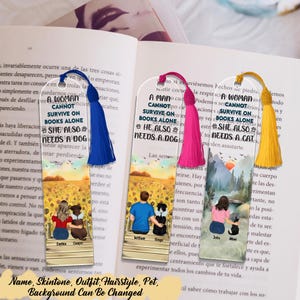 A Woman Cannot Survive On Books Alone She Also Needs A Dog, Personalized Acrylic Bookmark, Pet Lovers Gifts, Dog Dad Gifts, Cat Mom Present