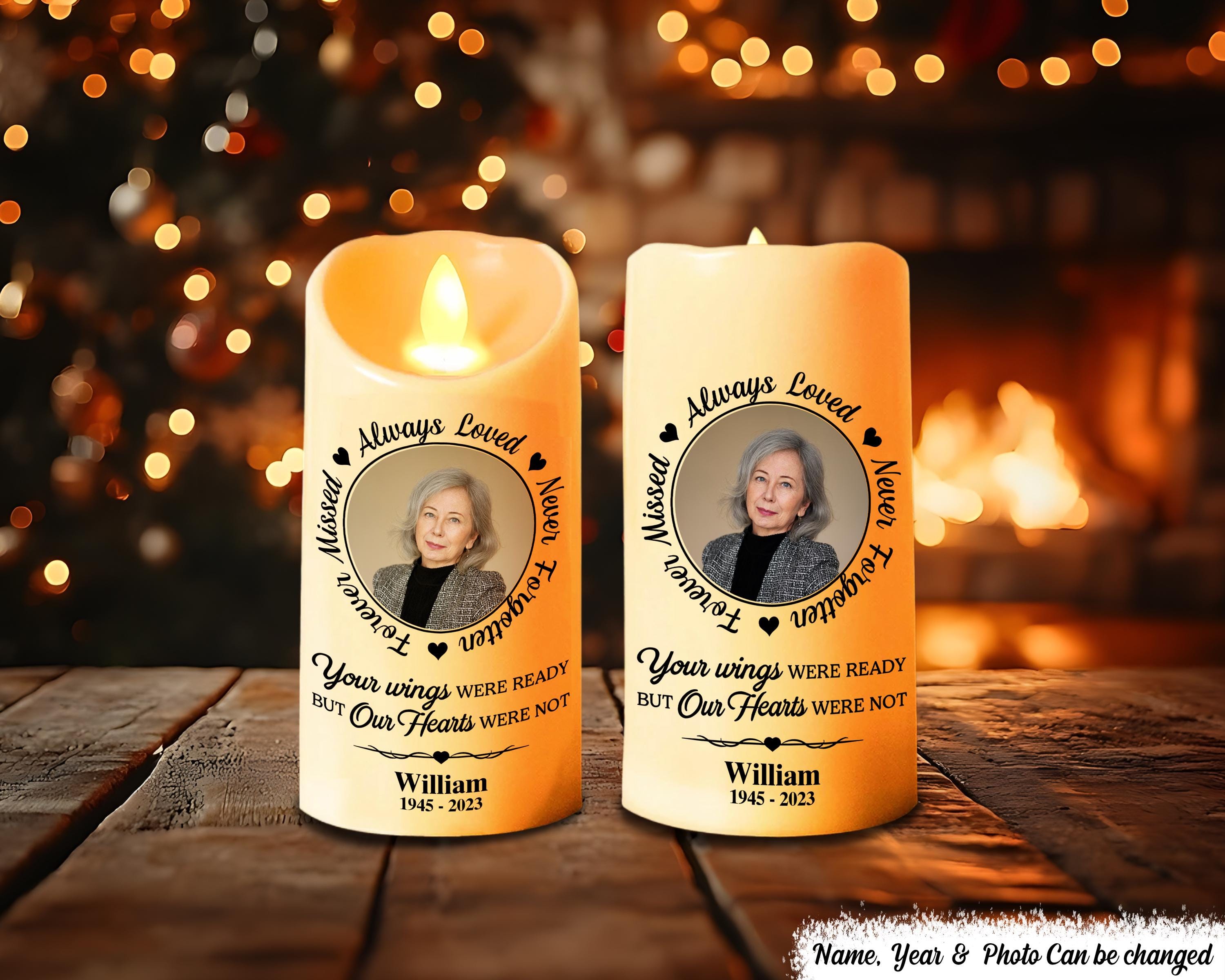 Christmas Light Gift, Custom Photo Always In Our Thoughts - Memorial Personalized Custom LED Candle - Sympathy Gift For Family Members