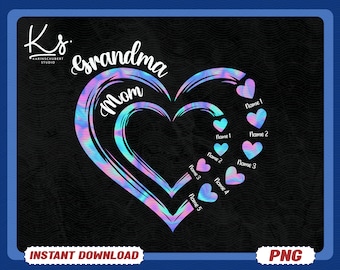 Galaxy abuela mamá corazón en corazón png, mamá corazón con niños nombre png, feliz día de la madre, corazón personalizado png, mamá amor png, regalo para mamá