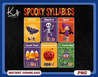 Reading Spooky Syllables Teacher PNG, Halloween Reading Teacher Design, Phonics Classroom Decor, Literacy Learning Chart PNG Download