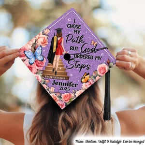 Custom Personalized Graduation Cap Topper, I Choose My Path God Ordered My Steps, Christian Cap Decoration For Her, Religious Gift For Women