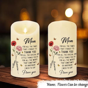 Sentimental Poem Gift For Mother, Custom Thank You Mom Gift, Personalized Birth Flower Led Candle, Mothers Day Gift From Daughter Or Son