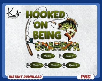 Hooked On Being Grandpa Papa Fishing Camouflage Personalized Shirt Png, Reel Cool Grandpa Png, Fishing Grandpa Png, Hooked Grandfather Png