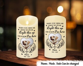 Custom Your Pets Photo Memorial Led Candle, Pet Remembrance Gift, Pet Sympathy, Memorial Candle, Loss Of Dog, Dog Remembrance, Memorial Pet