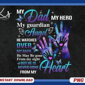 My Dad My Hero My Guardian Angel Png, Hands Hearts Butterflies Png, Father Memorial Png, In Memory Of Dad, Rest In Peace, Dad In Heaven Png
