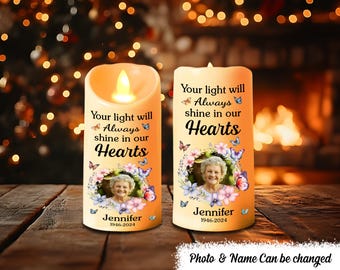 Custom Photo This Candle Burns In Loving Memory - Memorial Personalized Custom LED Candle - Christmas Gift, Sympathy Gift For Family Members