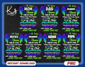 For My Family In Heaven Bundle Png, Parents Memorial Png, Family Loss Saying Png, Remembrance Png, Memorial Shirts Png, Angel In Heaven Png