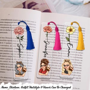 Birth Month Flower Reading Girl, Personalized Acrylic Bookmark, Girly Acrylic Bookmark, Book Club Gift, Gifts For Book Lovers, Bookish Gifts