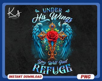 Under His Wings You will Find Refuge PNG, Psalm 91:4, Religious PNG, Christian PNG, Sublimation, Religious Gift, Digital download
