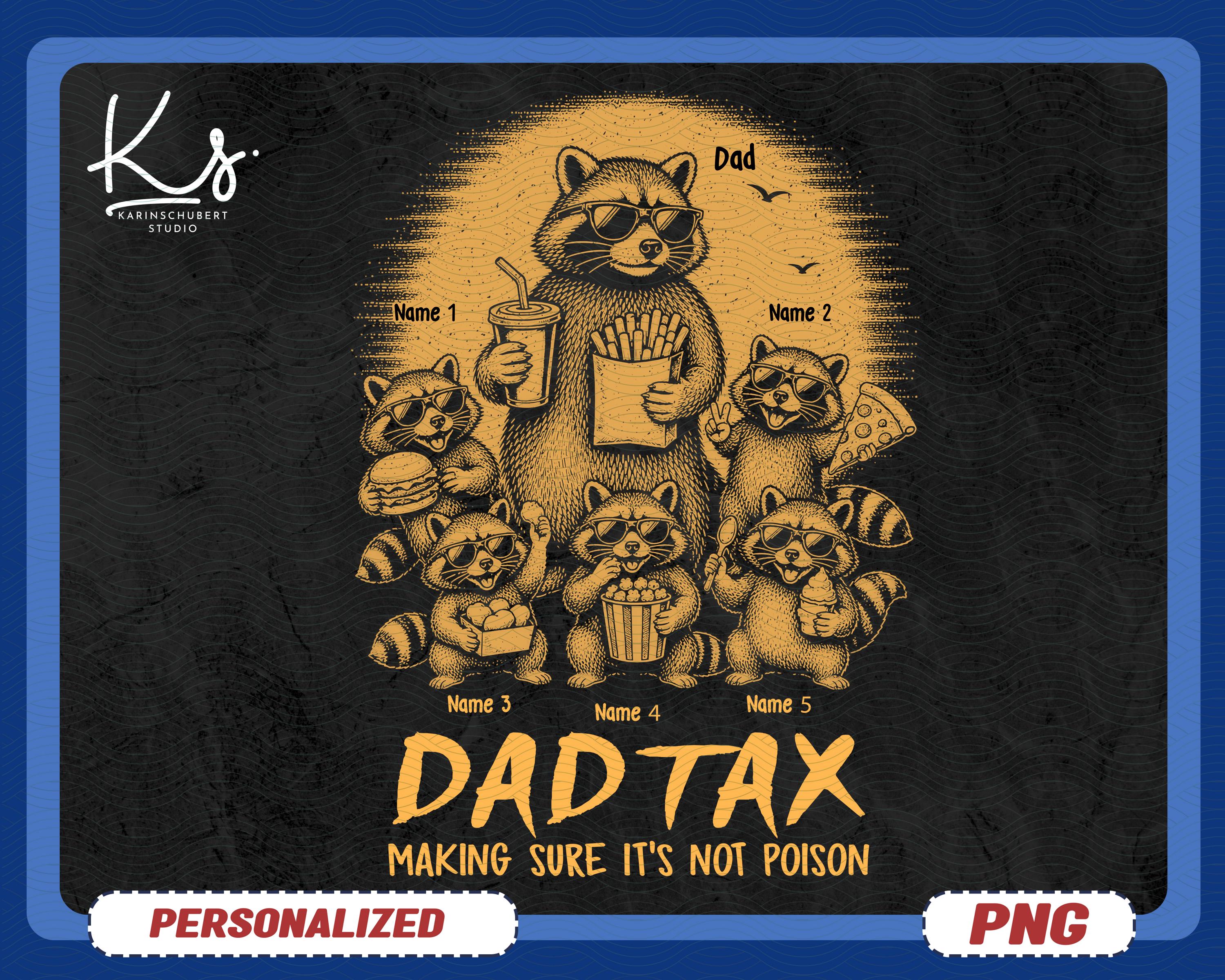 Retro Yellow Vintage Raccoon Dad Tax, Personalized Dad Tax PNG, Funny ...