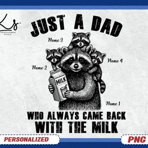 Funny Father’s Day Png, Just A Dad Who Always Came Back With The Milk Png, Retro Dad Raccoon Shirt Design, Came Back With The Milk Png