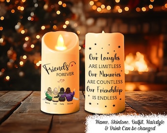 Christmas Light Gift, Our Friendship Is Endless - Bestie Personalized Custom LED Candle - Christmas Gift For Best Friends, BFF, Sisters