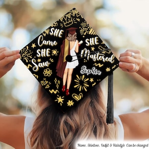 She Came She Saw She Mastered Custom Graduation Cap Topper, Graduation Cap, Grad Cap, Personalized Grad Cap, Graduation 2025, Class Of 2025