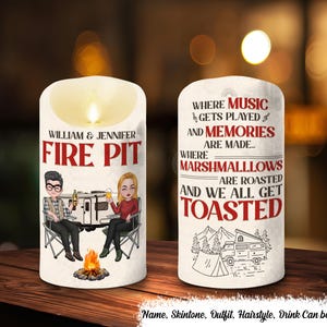 Personalized Camping Fire Fit Flameless Led Candle, Hiking Hunting Outdoor Couple Valentines Gifts For Him Dad Boyfriend Husband Men Campers