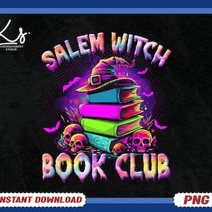 Salem Witch Book Club Png, Spooky Season Png, Retro Halloween Shirt Png, Book Reader Png, Spell Book Png, Witchcraft Png, Halloween Design