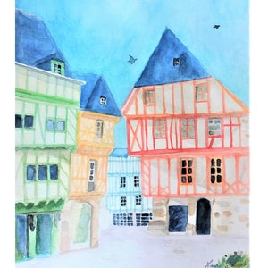Aquarelle de Vannes, Bretagne, France - Décoration pour cadre - Carte postale
